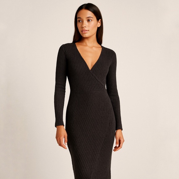 Wilfred Dresses & Skirts - Aritzia Wilfred Free Black Ribbed Long Sleeve Knit Midi Dress Size Large